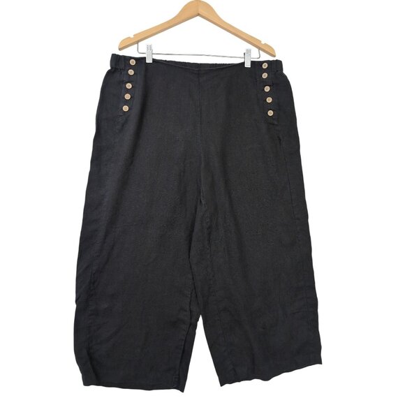 J Jill Love Linen Cropped Wide Leg Pants Womens XL Black Pull On Capsule Travel - Picture 1 of 11